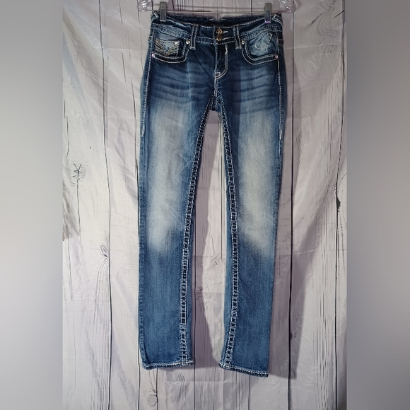 Vigoss Denim - Vigoss Blue Embellished The New York Straight Jeans